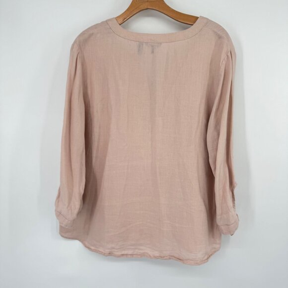 Ellen Tracy Womens Linen Blush Pink Long Sleeve Tunic Top  size large lagenlook - Picture 7 of 12